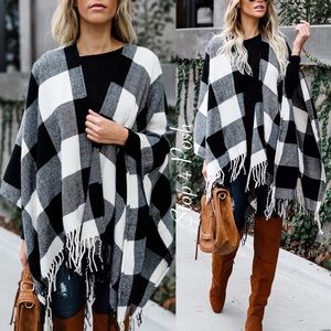 Buffalo Check plaid Tassel shawl Poncho
